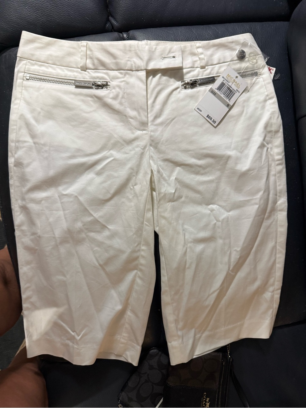 Michael Kors Cream Tailored Zip-Pocket Bermuda Shorts